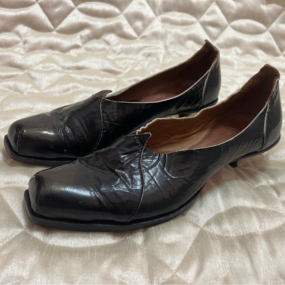 CYDWOQ Vintage Black Leather Kitten Heels Pumps Glossy Soft Iridescent 37 Shoes - Picture 3 of 11